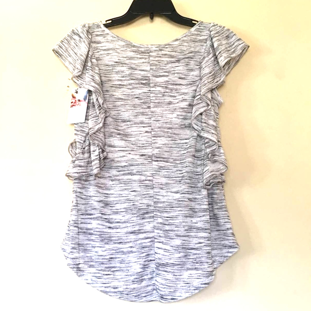 Elegantees Blaire Ruffle Sleeve Black Multi Tank S - Picture 4 of 9